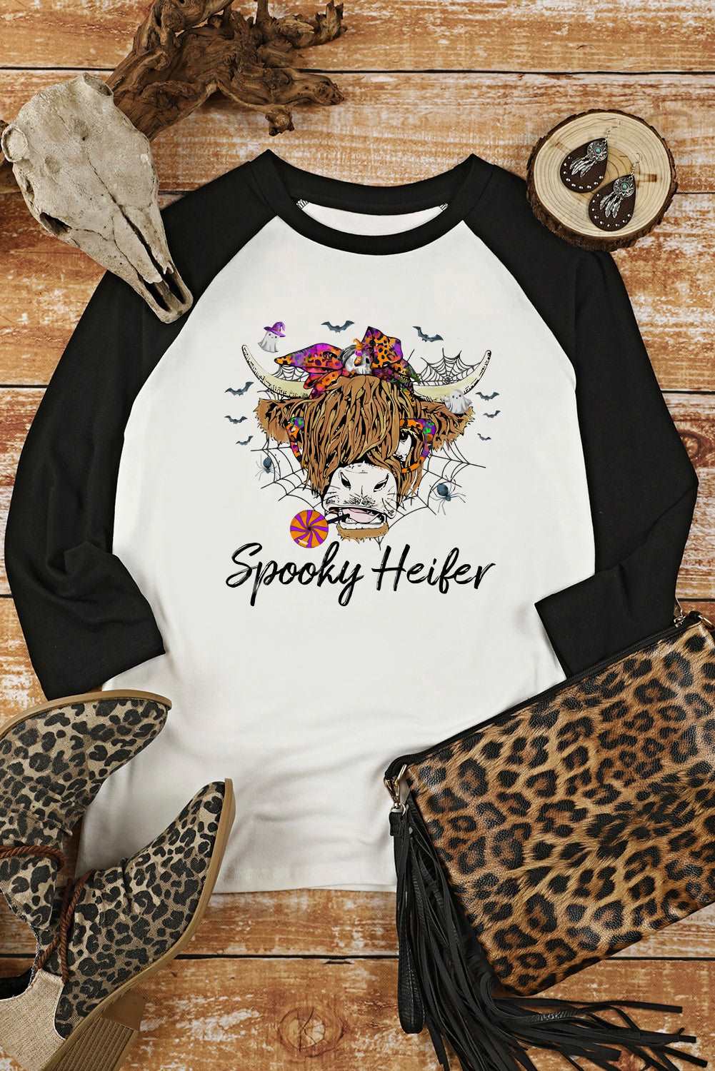 Round Neck Raglan Sleeve Halloween Theme T-Shirt