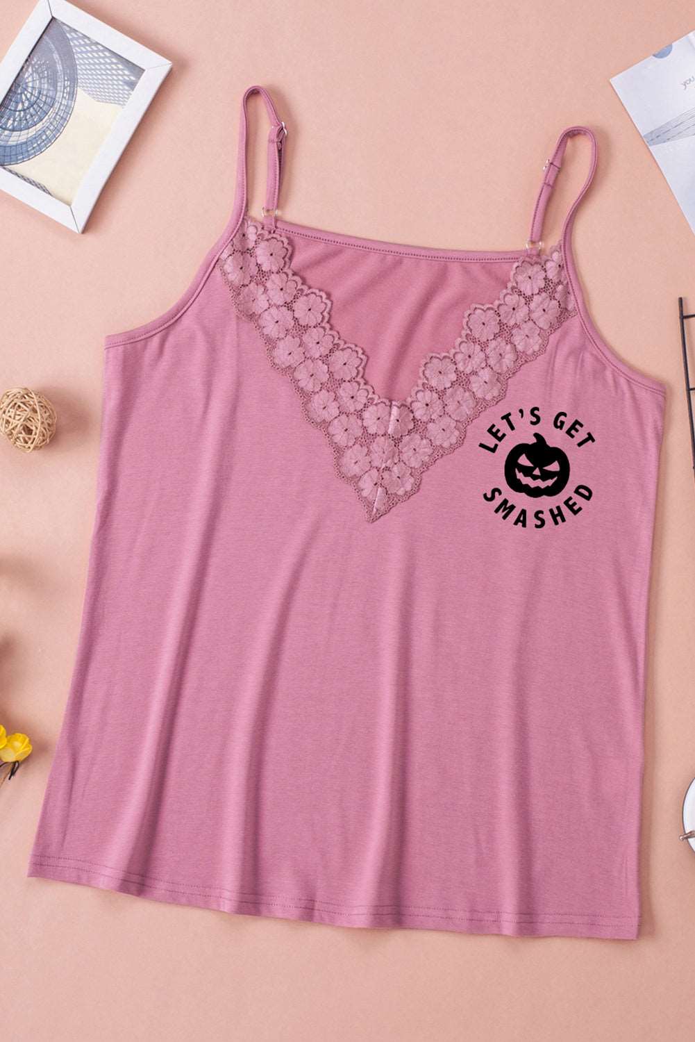 Lace Trim LET'S GET SMASHED Graphic Cami