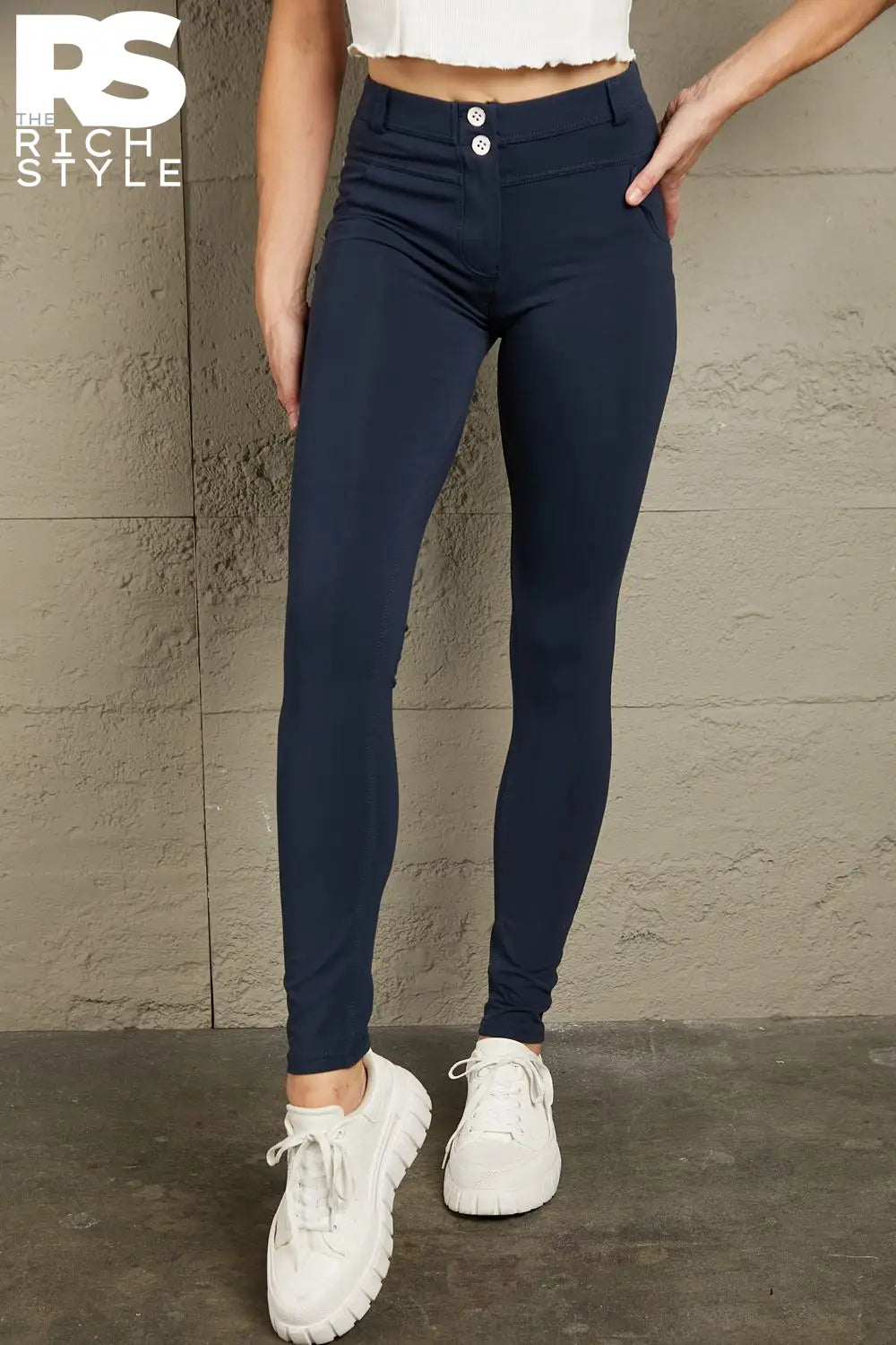 Baeful Buttoned Skinny Long Jeans Dark Navy / Xs