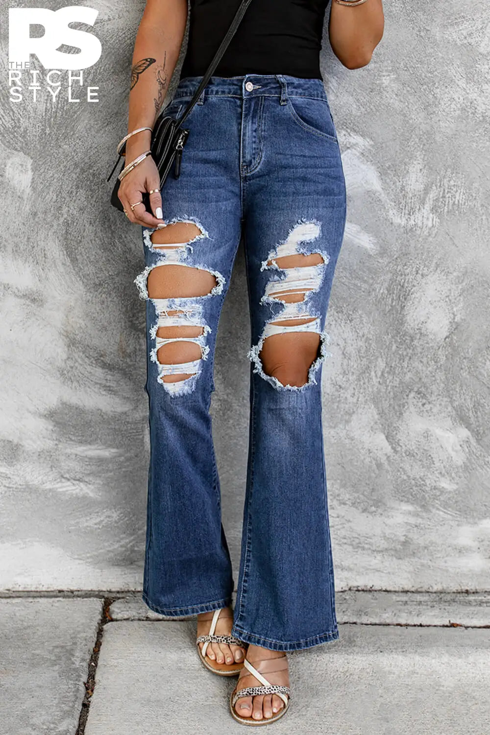 Baeful Distressed High Waist Flare Jeans