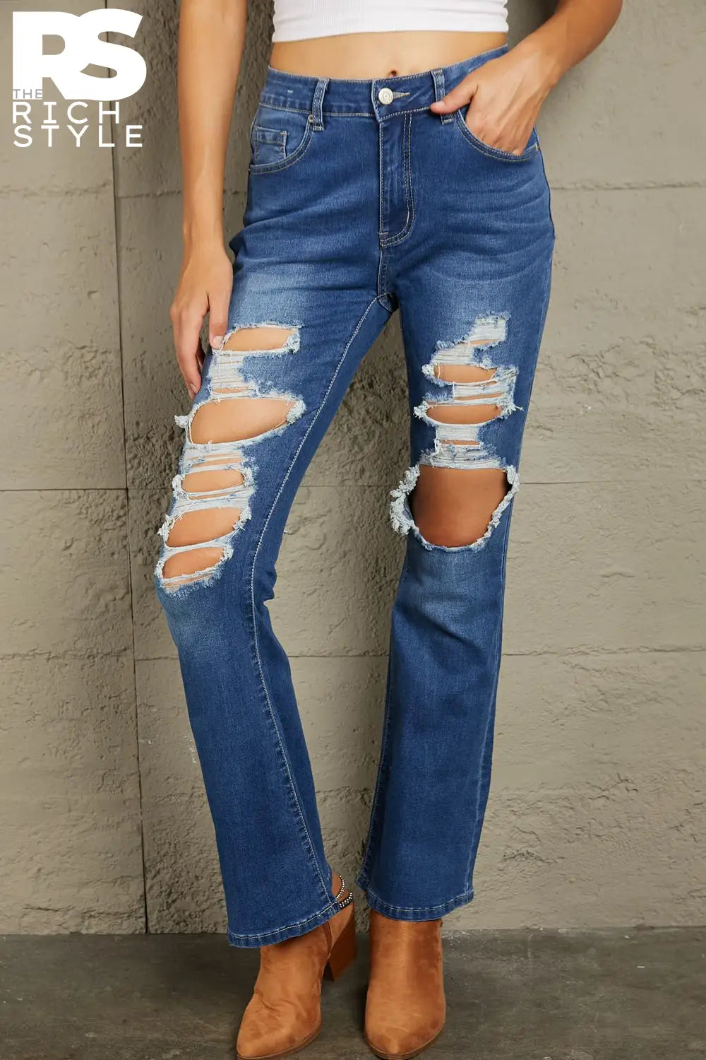 Baeful Distressed High Waist Flare Jeans Medium / S