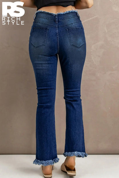 Baeful High Waist Distressed Raw Hem Jeans