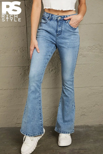 Baeful Vintage Wash Flare Jeans With Pockets Denim / S