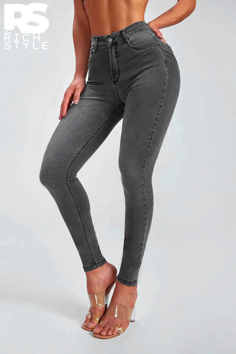 Buttoned Skinny Jeans Charcoal / S