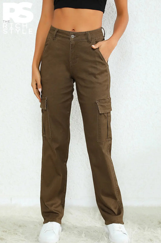 Full Size Buttoned Jeans Chocolate / S