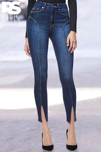 Full Size Buttoned Slit Jeans Navy / S