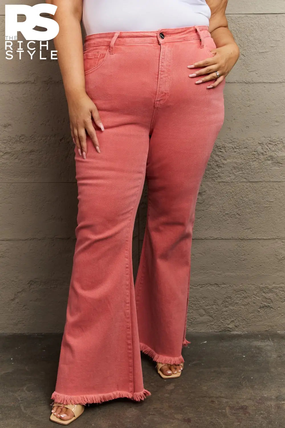 Risen Bailey Full Size High Waist Side Slit Flare Jeans Coral / 0