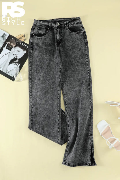Slit Flare Jeans Black / 4