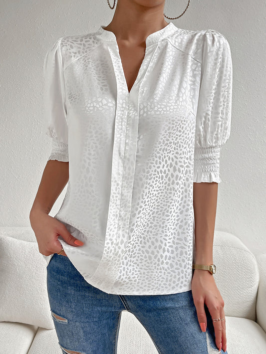 Printed Notched Neck Puff Sleeve Top