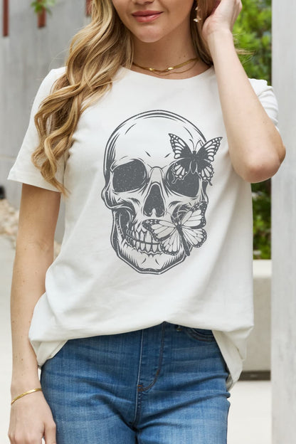 Simply Love Simply Love Skull Butterfly Graphic Cotton T-Shirt