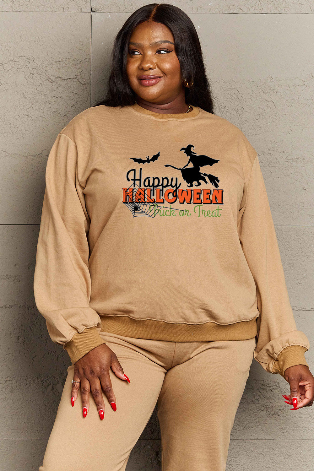 Simply Love Full Size HAPPY HALLOWEEN TRICK OR TREAT Graphic Sweatshirt