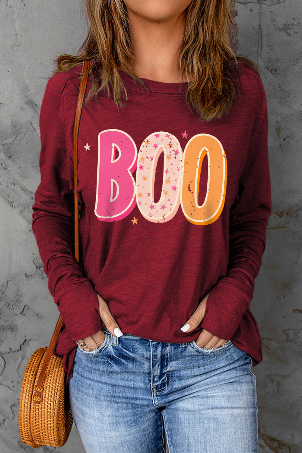 BOO Graphic Thumbhole Sleeve T-Shirt