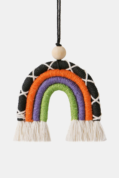 Fringe Macrame Rainbow Shape Wood Bead Cotton Keychain