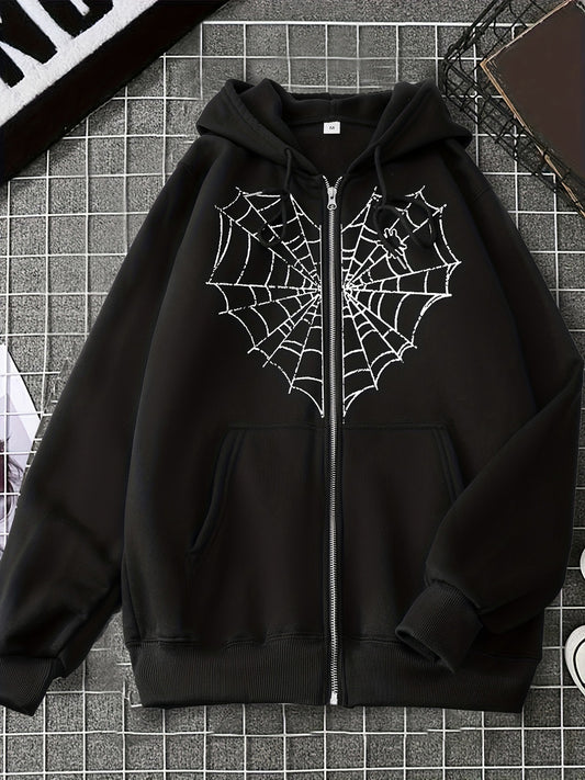 Long Sleeve Spider Net Graphic Hooded Jacket