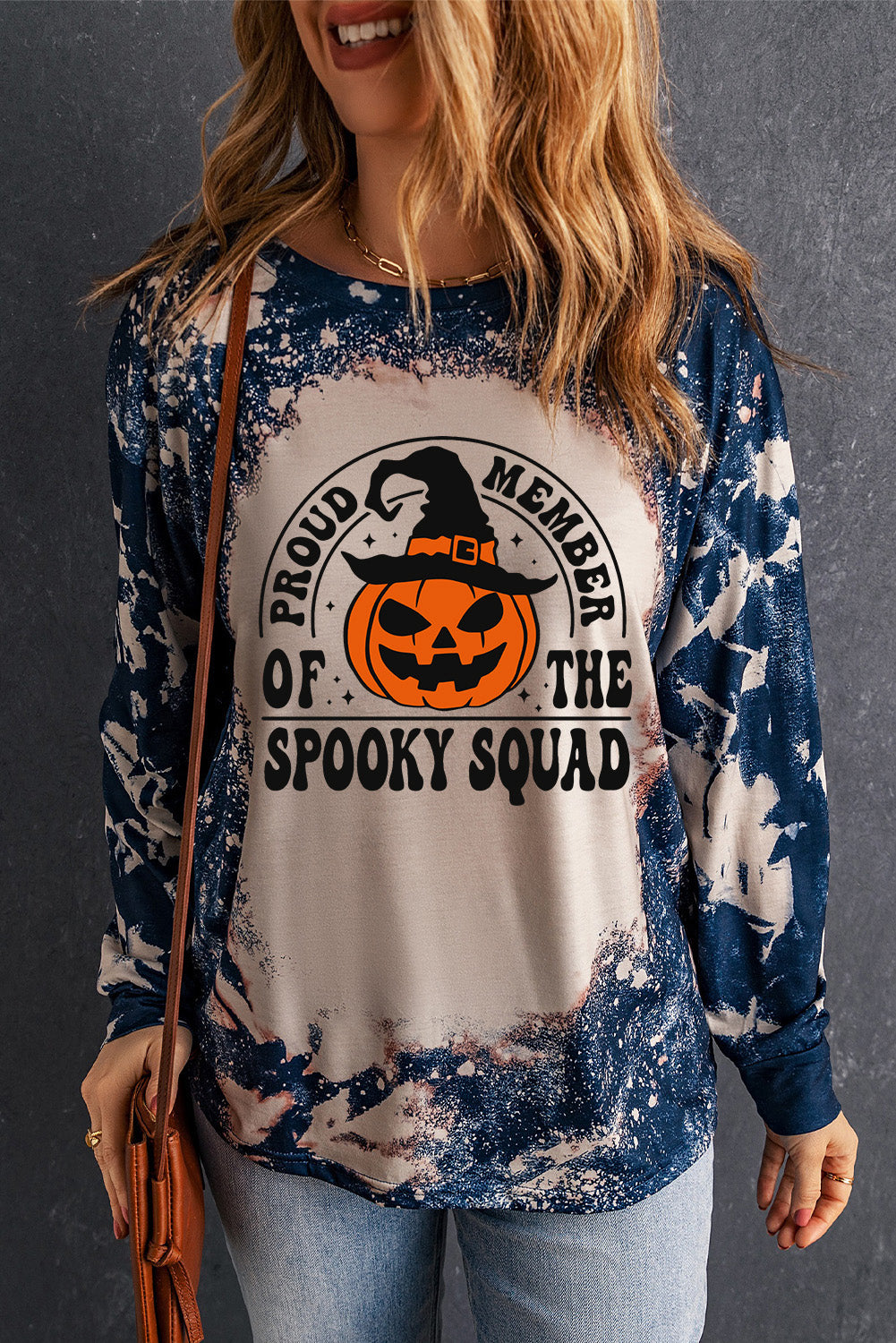 Round Neck PROUD MEMBER OF THE SPOOKY SQUAD Graphic Sweatshirt