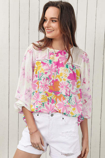 Double Take Floral Round Neck Flounce Sleeve Blouse