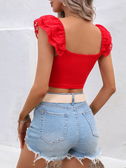 Square Neck Cap Sleeve Cropped Top